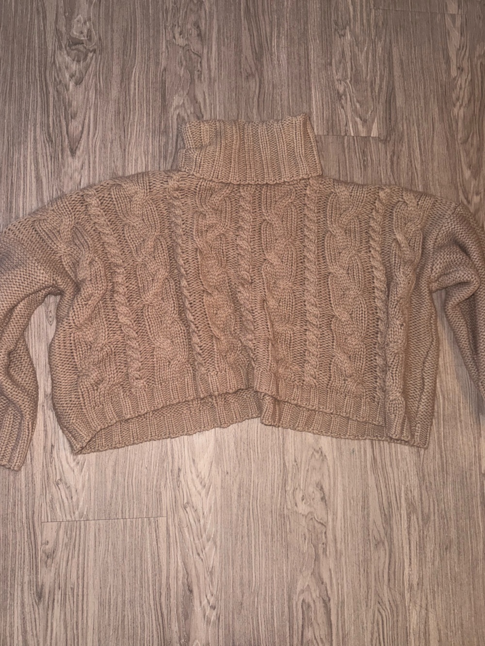 Love Tree Cropped Cable Knit Turtleneck Sweater in Camel